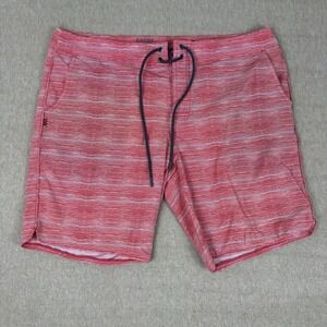 Rhone Board Shorts Mens 36 Red Stripe Drawstring Surf Tech Swim Trunks 9" Inseam